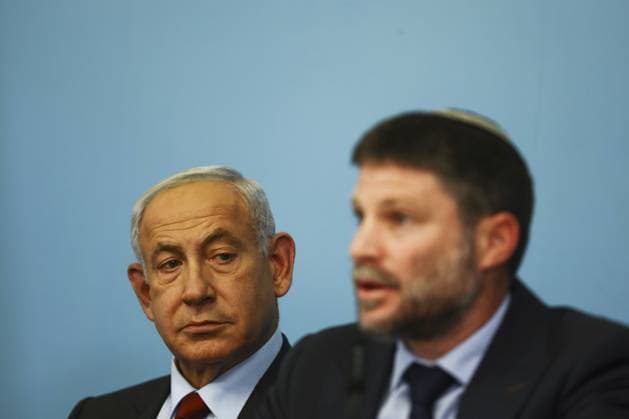 Israeli Prime Minister Benjamin Netanyahu and Israeli Finance Minister Bezalel Smotrich hold a news conference at the Prime Minister s office in Jerusalem, Israel on Wednesday, January 25, 2023. Pool  JERX20230125108 RONENxZVULUN