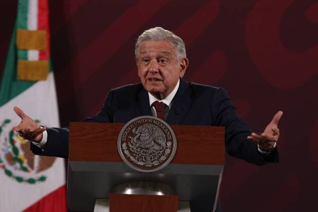 January 25, 2023, Mexico City, Mexico: MexicoÃ¢â‚¬â ¢s President, Andres Manuel Lopez Obrador, speaks during his briefing conference at National Palace. on January 25, 2023 in Mexico City, Mexico. Mexico City Mexico - ZUMAe321 20230126_zia_e321_032 Copyright: xIsmaelxRosasx