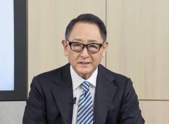 Toyota presidency change Screenshot shows Toyota Motor Corp. President Akio Toyoda holding an online press conference on Jan. 26, 2023, to announce the promotion of Operating Officer Koji Sato, 53, to president on April 1. Toyoda, 66, said he will become chairman of the board of directors after heading the company for about 14 years.  A14AA0001389112P