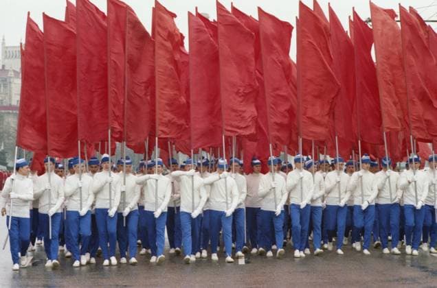 Moscow, USSR. Athletes perform in Red Square during the parade dedicated to the International Workers Day celebrations. Boris Korzin TASS  18678969