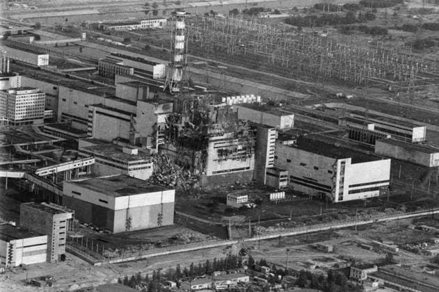 Kiev Region, Ukrainian SSR, USSR. The view shows the Chernobyl Nuclear Power Plant after the accident. On April 26, 1986, an explosion occurred in the reactor no. 4 of the nuclear power plant during equipment tests after the shutdown of the reactor for the next scheduled preventive maintenance. Valery Zufarov, Vladimir Repik TASS  32395725