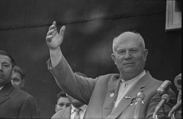 Lupeni, Romania. June 22, 1962. First Secretary of the Central Committee of the Communist Party of the Soviet Union Nikita Khrushchev gives a speech at the meeting with miners of the town. Valentin Sobolev TASS  32405414
