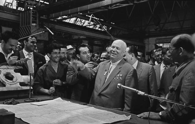 Craiova, Romania. June 22, 1962. First Secretary of the Central Committee of the Communist Party of the Soviet Union Nikita Khrushchev (ÃÂ¡, front) visits the Electroputere (Electropower) factory for the production of locomotives. Valentin Sobolev TASS  32407132