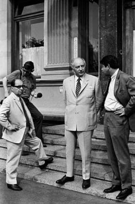 Moscow, USSR. State secretary of the Ministry of Foreign Affairs of the Federal Republic of Germany P. Frank, Vice Chancellor, Minister of Foreign Affairs of the Federal Republic of Germany Walter Scheel and reporter of the West German radio L. Leve (L-R) have an interview at the residence of the German Ambassador to the USSR in Povarskaya Street, 46. Sergei Preobrazhensky, Alexei Stuzhin TASS  18204195