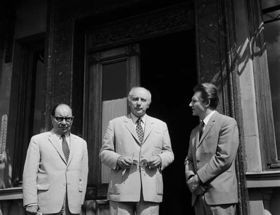 Moscow, USSR. State secretary of the Ministry of Foreign Affairs of the Federal Republic of Germany P. Frank and Vice Chancellor, Minister of Foreign Affairs of the Federal Republic of Germany Walter Scheel and First Secretary of the USSR embassy in the FRG Vladislav Terekhov (L-R) meet at the residence of the German Ambassador to the USSR in Povarskaya Street, 46. Sergei Preobrazhensky, Alexei Stuzhin TASS  18204198