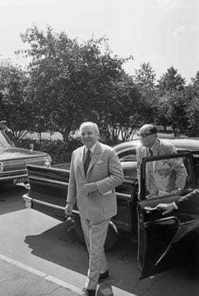 Moscow, USSR. Vice Chancellor, Minister of Foreign Affairs of the Federal Republic of Germany Walter Scheel and State Secretary of the Ministry of Foreign Affairs of the Federal Republic of Germany P. Frank (L-R) arrive at the residence of the German Ambassador to the USSR in Povarskaya Street, 46. Sergei Preobrazhensky, Alexei Stuzhin TASS  18772723