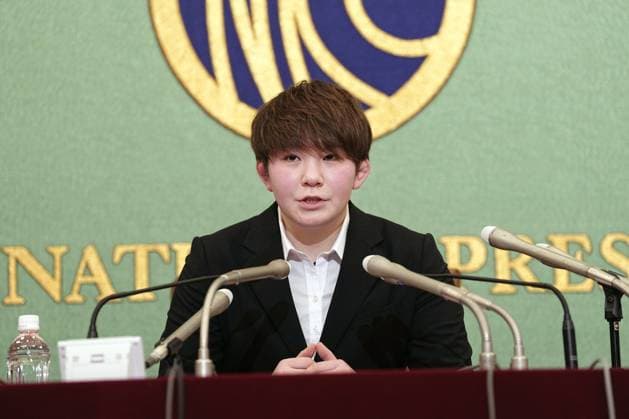 Ex-Japan SDF member Gonoi Rina Gonoi, a woman who was sexually harassed while serving in Japan s Ground Self-Defense Force, speaks at the Japan National Press Club in Tokyo on Jan. 30, 2023. Gonoi has filed a civil lawsuit against the state and her assailants.  A14AA0001391297P