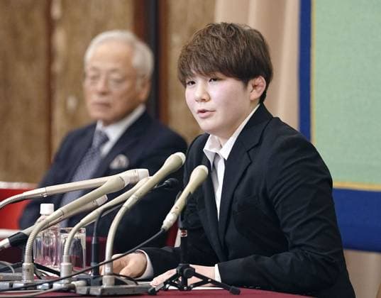 Ex-Japan SDF member Gonoi Rina Gonoi, a woman who was sexually harassed while serving in Japan s Ground Self-Defense Force, speaks at the Japan National Press Club in Tokyo on Jan. 30, 2023. Gonoi has filed a civil lawsuit against the state and her assailants.  A14AA0001391367P