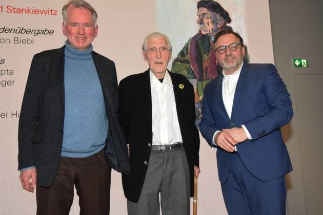 Christian Springer Kabarettist Laudator Karl Stankiewitz. Journalist Preistraeger Anton Biebl Kulturreferent Muenchen 31.01.2023 Literaturhaus Verleihung der Ernst-Hoferichter-Preise 2023 Muenchen