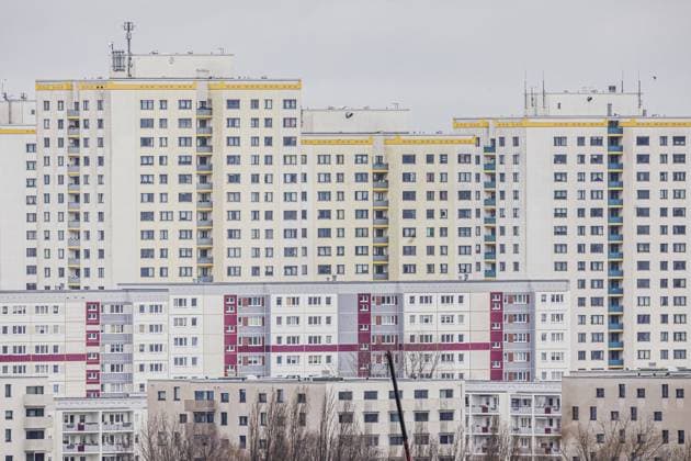 Wohnbloecke im Bezirk Marzahn, aufgenommen in Berlin, 01.02.2023. Berlin Deutschland *** residential blocks in Marzahn district, photographed in Berlin, 01 02 2023 Berlin Germany Copyright: xFlorianxGaertner photothek.dex