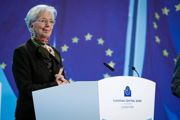 Pressekonferenz der EZB Europaeische Zentralbank Aktuell, 02.02.2023, Frankfurt, Christine Lagarde Praesidentin der Europaeischen Zentralbank im Portrait bei der heutigen Pressekonferenz in der EZB Europaeischen Zentralbank in Frankfurt Frankfurt Hessen Deutschland *** Press Conference of the ECB European Central Bank News, 02 02 2023, Frankfurt, Christine Lagarde President of the European Central Bank in portrait at todays press conference at the ECB European Central Bank in Frankfurt Frankfurt Hesse Germany