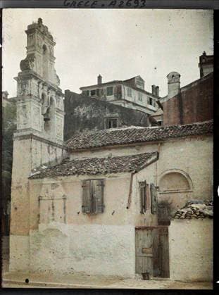 RECORD DATE NOT STATED Corfu, Greece bell tower and typical houses , 1913 - Balkans, Italy - Jean Brunhes and Auguste LÃ on - (September - October 23) (French - ï»¿Corfou , Grece Clocher et maisons typiques). Civil engineering, bell tower, housing, Renaissance, religious architecture, Habitat , Architecture , Art, Greece, Corfu, on the other side of the port, Campanile and houses Copyright: xpiemagsx AKahnlpie020223-3510 !ACHTUNG AUFNAHMEDATUM GESCHÄTZT!