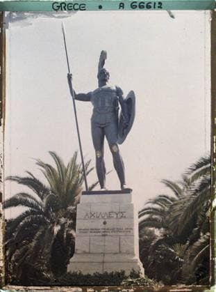 RECORD DATE NOT STATED Corfu, Greece the Achilles - In the Park, a statue , 1913 - Balkans, Italy - Jean Brunhes and Auguste LÃ on - (September - October 23) (French - ï»¿Corfou , Grece L Achilleion - Dans le Parc , une statue). Statue, armor, sculpture, legend , myth, statuary inscription, villa, park , garden, palace , castle, man, Art, registration , information, housing , architecture, human beings, Greece, Corfu, Achilleion - in the park, a statue Copyright: xpiemagsx AKahnlpie020223-1403 !ACHTUNG AUFNAHMEDATUM GESCHÄTZT!