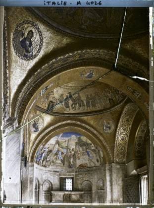 RECORD DATE NOT STATED Venice, Italy Mosaics of the Saint-Marc basilica , 1912 - Balkans, Italy - Jean Brunhes and Auguste LÃ on - (October 13 - 27) (French - ï»¿Venise , Italie MosaÃ¯ques de la basilique Saint-Marc). Church, Christianity, inner view, legend , myth, vault, mosaic, Middle Ages, religious architecture, Religion , Habitat , Architecture , Art, Italy, Venice, St Marc Church Copyright: xpiemagsx AKahnlpie020223-15757 !ACHTUNG AUFNAHMEDATUM GESCHÄTZT!