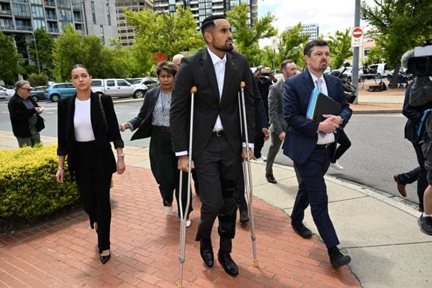 NICK KYRGIOS COURT, Tennis star Nick Kyrgios arrives at the ACT Magistrates Court in Canberra, Friday, February 3, 2023. Nick Kyrgios is due to make an application to have a common assault charge against him dismissed due to his mental health. ( NO ARCHIVING, EDITORIAL USE ONLY, NO USE IN BOOKS WITHOUT CONSENT CANBERRA ACT AUSTRALIA  Copyright: xMICKxTSIKASx 20230203001759345190