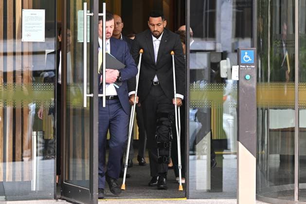 NICK KYRGIOS COURT, Tennis star Nick Kyrgios leaves the ACT Magistrates Court in Canberra, Friday, February 3, 2023. Nick Kyrgios is due to make an application to have a common assault charge against him dismissed due to his mental health. ( NO ARCHIVING, EDITORIAL USE ONLY, NO USE IN BOOKS WITHOUT CONSENT CANBERRA ACT AUSTRALIA  Copyright: xMICKxTSIKASx 20230203001759359089