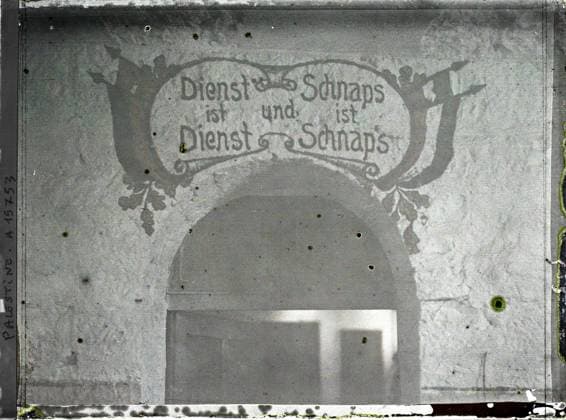 RECORD DATE NOT STATED Bethlehem, Palestine carries the cellar of the School of the Brothers of the Salle (or Brothers of the Christian Schools) , 1918 - Near East, Egypt, Palestine, Cyprus - Paul Castelnau (photographic section of the armies) - (January 9 -October 6) (French - ï»¿BethlÃ em , Palestine Porte du cellier de l Ecole des Freres de la Salle ( ou Freres des Ecoles chrÃ tiennes )). Foreign presence, exists in high definition, painting, door, alcohol, flag, army, International relations, HD, art, society, Palestine, Bethlehem, German frescoes on the Cillier wall (?) Transformed into messages of officers, brothers of the Christian Schools Copyright: xpiemagsx AKahnlpie020223-4185 !ACHTUNG AUFNAHMEDATUM GESCHÄTZT!