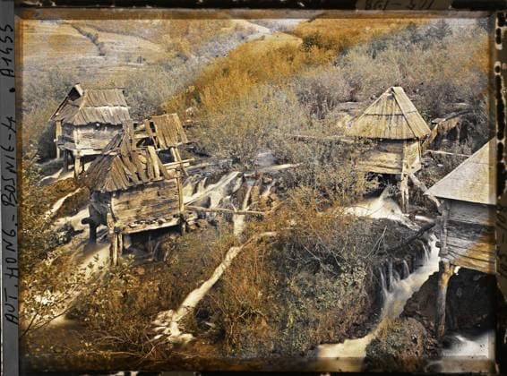 RECORD DATE NOT STATED Jajce, Bosnia and Herzegovina The little mills of the pliva falls , 1912 - Balkans, Italy - Jean Brunhes and Auguste LÃ on - (October 13 - 27) (French - ï»¿Jajce , Bosnie-HerzÃ govine Les petits moulins des chutes de la Pliva). Cascade, mill, civil engineering, river, hydrography, hydraulic installation, Habitat , architecture, nature , environment, Bosnia, Jajce, the small mills of the pliva falls Copyright: xpiemagsx AKahnlpie020223-6302 !ACHTUNG AUFNAHMEDATUM GESCHÄTZT!