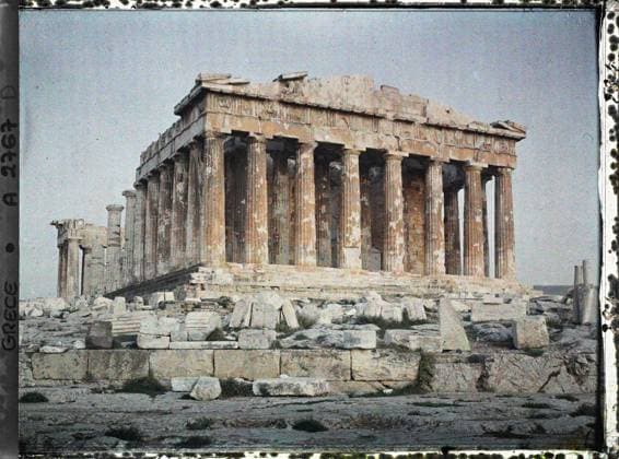 RECORD DATE NOT STATED Athens, Greece on the Acropolis Le Parthenon. Overall view (with the outdoor colonnade) on the west side , 1913 - Balkans, Italy - Jean Brunhes and Auguste LÃ on - (September - October 23) (French - ï»¿Athenes , Grece Sur l Acropole le ParthÃ non. Vue d ensemble ( avec la colonnade extÃ rieure ) du cÃ tÃ ouest). Temple, archaeological vestige, sunsets, exists in high definition, portico, column, Greco-Roman polytheism, antiquity, pediment, religious architecture, Habitat , Architecture , HD , Religion , Art, Greece, Athens, the entire parthenon lit in the sunset Copyright: xpiemagsx AKahnlpie020223-4352 !ACHTUNG AUFNAHMEDATUM GESCHÄTZT!