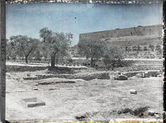 RECORD DATE NOT STATED East of Jerusalem, Palestine Garden of Gethsemani, at the foot of the Mount of Olives, place of the agony and the arrest of Jesus , 1918 - Near East, Egypt, Palestine, Cyprus - Paul Castelnau (photographic section of the armies) - (January 9 -October 6) (French - ï»¿Est de JÃ rusalem , Palestine Jardin de GethsÃ mani , au pied du Mont des Oliviers , lieu de l agonie et de l arrestation de JÃ sus). Fruit, fortified architecture, park , garden, olive tree, rampart, Habitat , Architecture, Palestine, Jerusalem, place of agony and arrest (Garden of Oliviers de Gethsemani) Copyright: xpiemagsx AKahnlpie020223-5086 !ACHTUNG AUFNAHMEDATUM GESCHÄTZT!