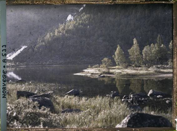 RECORD DATE NOT STATED Roldal, Norway? The edges of Lake Roldalsvatnet? , 1910 - Voyage of Albert Kahn and Auguste LÃ on in Scandinavia - (August 9 - September 14) (French - ï»¿Roldal , Norvege? Les bords du lac Roldalsvatnet?). Landscape, mont , mountain, conifer, forest , wood, exists in high definition, watercourses, hydrography, Nature , Environment, HD, KaukÃ li road in Briedfond Copyright: xpiemagsx AKahnlpie020223-15523 !ACHTUNG AUFNAHMEDATUM GESCHÄTZT!