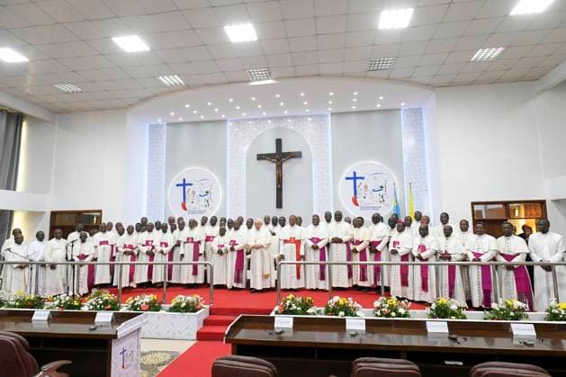 Africa, Kinshasa, Vatican, 2023 3 2 . Pope Francis meets bishops at the Episcopal Conference of the Democratic Republic of the Congo (CENCO) in Kinshasa, Democratic Republic of Congo (DRC) Photograph by Vatican Mediia Catholic Press Photo RESTRICTED TO EDITORIAL USE - NO MARKETING - NO ADVERTISING CAMPAIGNS.  Copyright: x VATICANxMEDIAx CPPx xipa-agencx xx IPA_IPA35860202