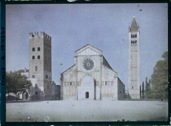 RECORD DATE NOT STATED Verona, Italy facade of the San Zeno Maggiore basilica? , 1918 - Italy - Fernand Cuville - (March -August) (French - ï»¿VÃ rone , Italie Facade de la basilique San Zeno Maggiore ?). Church, Christianity, Tour, Bell tower, place, religious architecture, Religion , Habitat , Architecture, Italy, VÃ rone, Faqueata of the Cathedral of Magen. Copyright: xpiemagsx AKahnlpie020223-14698 !ACHTUNG AUFNAHMEDATUM GESCHÄTZT!
