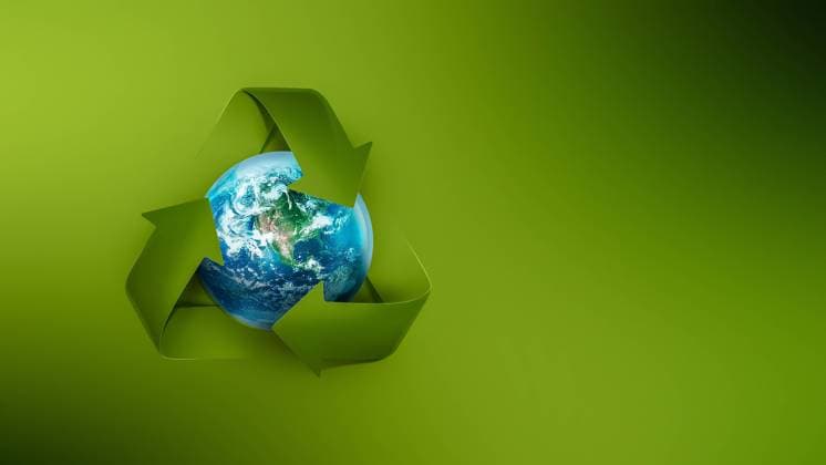 Recycling Symbol and Blue Planet Bright Green Background with Recycling Symbol and Blue Planet. To create world map were taken from the resource visibleearth.nasa.gov Copyright: xZoonar.com ZOIAxFEDOROVAx 18689101