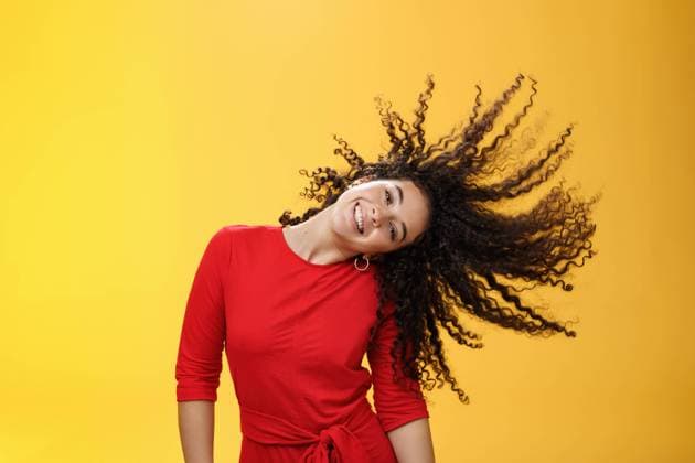 RECORD DATE NOT STATED Girl getting carefree and wild waving hair and making sun with curls flying in air smiling broadly tilting head and having fun, dancing delighted and amused feeling playful against yellow background., model released, , 43184182.jpg, woman, girl, female, lady, girlfriend, businesswoman, confident, independent, feminine, self-assured, joyful, fall, autumn, winter, weather, smiling, haircut, hairstyle, hairdresser, happy, emotion, emotional, satisfied, pleased, delighted, dress, tender, cute, expression, curly, yellow, advertisement, background, adult, attractive, beautiful, fashion, beauty, casual, caucasian, hair, lifestyle, model, modern, portrait, pretty, studio, young, youth, red