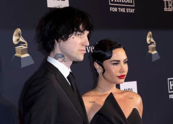 February 4, 2023, Beverly Hills, California, USA: Jordan Lutes Jutes and Demi Lovato at the 65th Pre-Grammy Gala held at The Beverly Hilton in Beverly Hills California on Saturday February 4, 2023. PI Beverly Hills USA - ZUMAp124 20230204_zaa_p124_145 Copyright: xJAVIERxROJASx