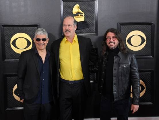 (L-R) Dave Grohl, Krist Novoselic and Pat Smear attend the 65th annual Grammy Awards at the Crypto.com Arena in Los Angeles on Sunday, February 5, 2023.  LAP2023020511 JIMxRUYMEN