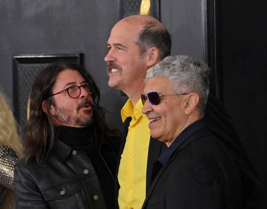 (L-R) Dave Grohl, Krist Novoselic and Pat Smear attend the 65th annual Grammy Awards at the Crypto.com Arena in Los Angeles on Sunday, February 5, 2023.  LAP2023020512 JIMxRUYMEN
