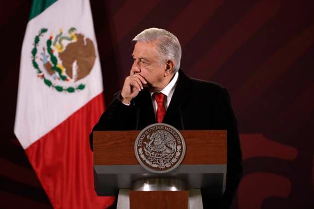 President of Mexico in press conference before reporters February 6, 2023, Mexico City, Mexico: Mexican President Andres Manuel Lopez Obrador at his daily morning conference before reporters at the National Palace in Mexico City, Mexico. on February 6, 2023 in Mexico City, Mexico (Photo by Luis Barron Eyepix Group). Copyright: xLuisxBarronx xEyepixxGroupx LB20230206_AMLO21