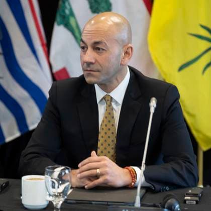 February 7, 2023, Ottawa, ON, Canada: Yukon Premier Ranj Pillai waits for the start of a meeting of CanadaöÄÃ s premiers, Tuesday, February 7, 2023 in Ottawa. Ottawa Canada  - ZUMAc35_ 20230207_zaf_c35_020 Copyright: xAdrianxWyldx