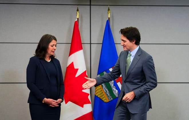 February 7, 2023, Ottawa, ON, Canada: Prime Minister Justin Trudeau meets with Alberta Premier Danielle Smith as Canada s premiers meet in Ottawa on Tuesday, Feb. 7, 2023 in Ottawa. Ottawa Canada  - ZUMAc35_ 20230207_zaf_c35_060 Copyright: xSeanxKilpatrickx