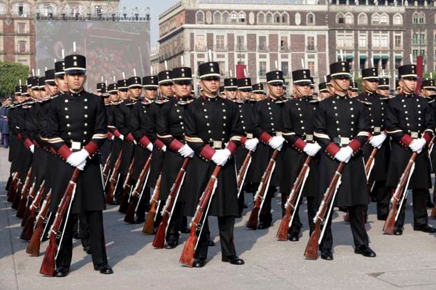 President of Mexico presides over the March of Loyalty February 9, 2023, Mexico City, Mexico: Cadets from the Armed Forces schools at the 110th anniversary ceremony of the March of Loyalty in the Zocalo in Mexico City. on February 9, 2023 in Mexico City, Mexico (Photo by Luis Barron Eyepix Group). Copyright: xLuisxBarronx xEyepixxGroupx LB20230209_LEALTAD_AMLO6