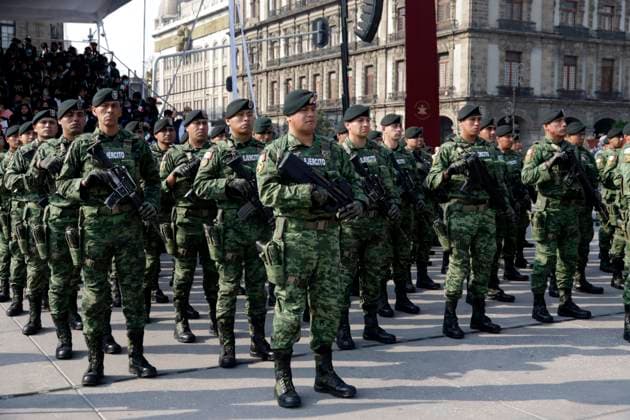 President of Mexico presides over the March of Loyalty February 9, 2023, Mexico City, Mexico: Members of the Armed Forces at the 110th anniversary ceremony of the Loyalty March in the Zocalo in Mexico City. on February 9, 2023 in Mexico City, Mexico (Photo by Luis Barron Eyepix Group). Copyright: xLuisxBarronx xEyepixxGroupx LB20230209_LEALTAD_AMLO13