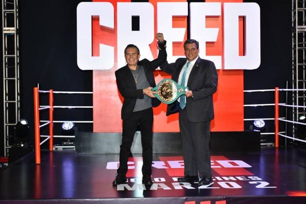 Creed III Mexico City Film Premiere February 9, 2023, Mexico City, Mexico: Former Boxer Julio Cesar Chavez and President of the World Boxing Council, Mauricio Sulaiman Saldivar attend Creed III red carpet film premier at Cinepolis Plaza Universidad. on February 9, 2023 in Mexico City, Mexico. (Photo by Carlos Tischler Eyepix Group) Copyright: xCarlosxTischler xEyepixxGroupx CT_09022023_87490