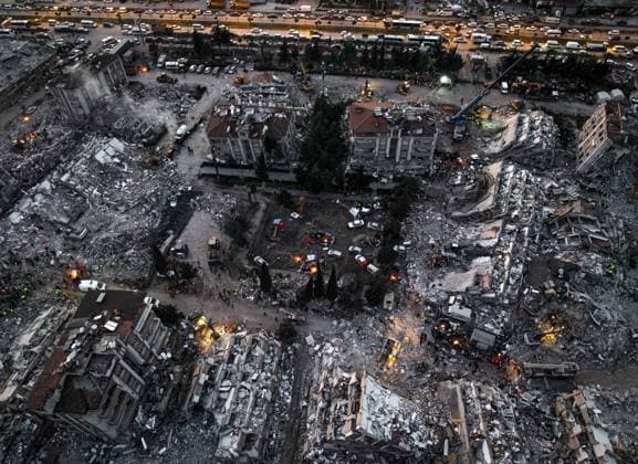 February 11, 2023, Hatay Valiligi, Turkey, Turkey: Drone footage over Hatay Valiligi shows scale of earthquake damage Hatay Valiligi Turkey - ZUMAq100 20230211_zaa_q100_004 Copyright: xAbedxAlrahmanxAlkahloutx