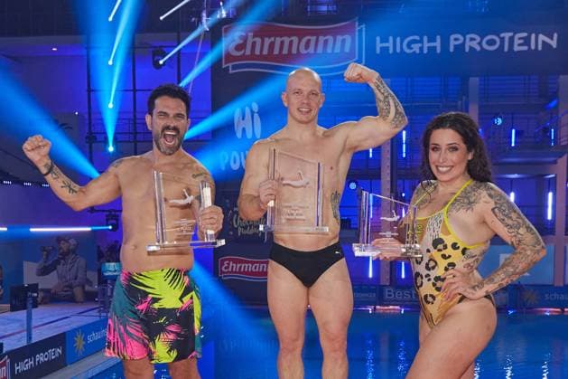 Bilder des Jahres 2023, Entertainment 02 Februar Entertainment Themen der Woche KW06 Marc Terenzi, Fabian Hanbuechen und Jolina Mennen - Live-Show RTL-Turmspringen im Europasportpark Berlin SSE am 10.02.2023. Live-Show RTL-Turmspringen *** Marc Terenzi, Fabian Hanbuechen and Jolina Mennen live show RTL high diving in the Europasportpark Berlin SSE on 10 02 2023 live show RTL high diving