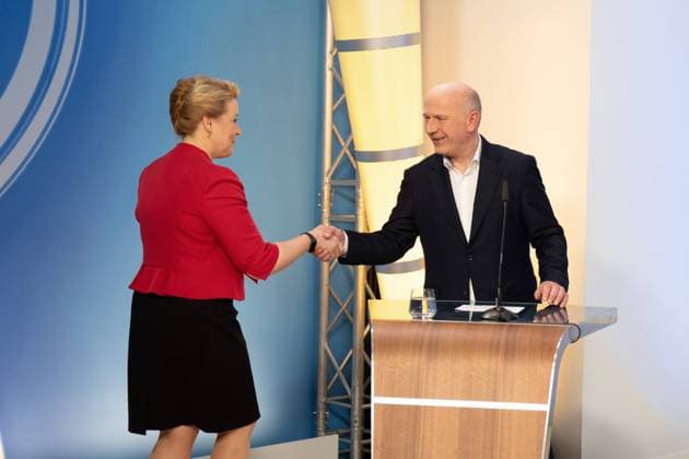 Franziska Giffey, Kai Wegner Wahl zum Abgeordnetenhaus von Berlin, Franziska Giffey Regierende Bürgermeisterin von Berlin, SPD und Kai Wegner, Parteivorsitzender, CDU Berlin Berlin Berlin GER *** Franziska Giffey, Kai Wegner Election to the House of Representatives of Berlin, Franziska Giffey Governing Mayor of Berlin, SPD and Kai Wegner, Party Chairman, CDU Berlin Berlin GER