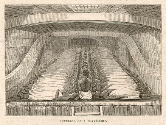 Stowage of Slaves Interior of a slave-ship, showing how neatly the slaves were stowed in the hold Date: 1843  Copyright: Copyrightx(c)Geminix2023.xCredit:xGemini 12002345
