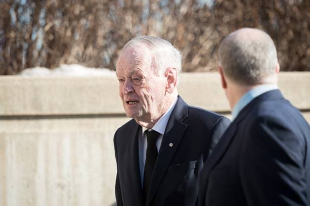 February 14, 2023, Mississauga, ONT, CANADA: Former prime minister Jean Chretien arrives at the state funeral for former Mississauga mayor Hazel McCallion, at the Paramount Fine Foods Centre in Mississauga, Ont., on Tuesday, February 14, 2023. Mississauga CANADA  - ZUMAc35_ 20230214_zaf_c35_032 Copyright: xTijanaxMartinx