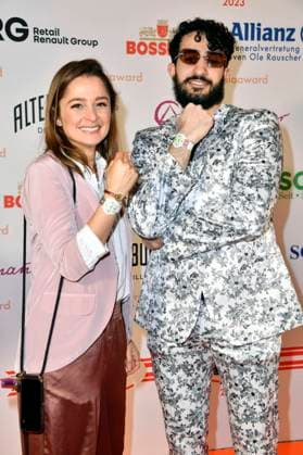 Sarah Alles und Mohamed Chahrour bei der Verleihung des Askania Award 2023 im Capital Club im Hilton Hotel. Berlin, 14.02.2023