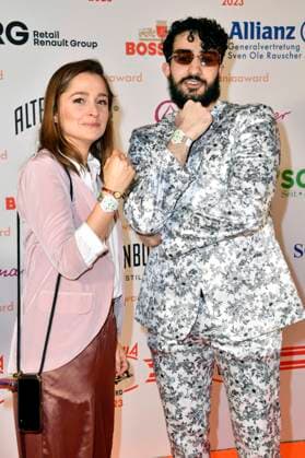 Sarah Alles und Mohamed Chahrour bei der Verleihung des Askania Award 2023 im Capital Club im Hilton Hotel. Berlin, 14.02.2023