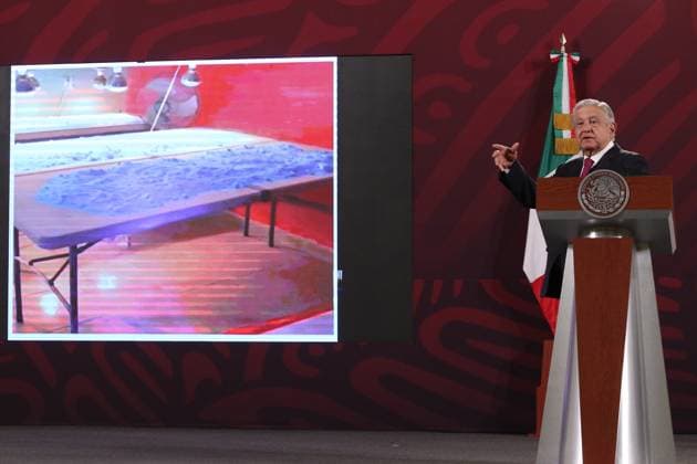 February 15, 2023, Mexico City, Mexico: MexicoÃ¢â‚¬â ¢s President Andres Manuel Lopez Obrador gesticulates during his speech in his daily morning briefing conference at National Palace. on February 15, 2023 in Mexico City, Mexico. Mexico City Mexico - ZUMAe321 20230215_zia_e321_049 Copyright: xIsmaelxRosasx