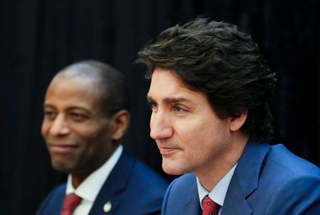 February 16, 2023, Nassau, Bahamas: Prime Minister Justin Trudeau and Parliamentary Secretary to the Prime Minister and to the President of the Treasury Board Greg Fergus take part in a bilateral meeting with Andrew Holness, Prime Minister of Jamaica, during the Conference of Heads of Government of the Caribbean Community (CARICOM) in Nassau, Bahamas, on Thursday, Feb. 16, 2023. Nassau Bahamas  - ZUMAc35_ 20230216_zaf_c35_027 Copyright: xSeanxKilpatrickx