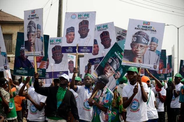 Tinubu, APC Presidential Candidate, Campaigns In Ibadan Supporters of Bola Ahmed Tinubu, Presidential candidate of All Progressives Congress (APC), parade during the party s presidential campaign in Ibadan, Nigeria, on Thursday, February 16, 2023. Ibadan Nigeria  Copyright: xAdekunlexAjayix originalFilename: ajayi-notitle230216_np1gr.jpg