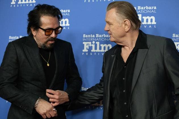 February 16, 2023, Santa Barbara, California, U.S: Brendan Gleeson (right) and Roger During, arrives on the Red Carpet at the Santa Barbara International Film Festival, February 16, 2023, at the historic Arlington Theater in Santa Barbara. ..Brendan Gleeson, along with co-star Colin Farrell, is about to be honored with the Cinema Vanguard Award for their performances in Banshees of insherin by Martin McDonaghÃ¢â‚¬ Not in photo. Santa Barbara U.S. - ZUMAk144 20230216_znp_k144_118 Copyright: xAmyxKatzx