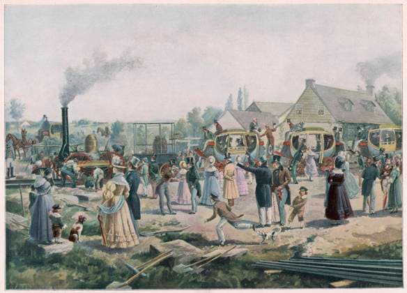 IMAGO History, Die Geburt des Eisenbahnverkehrs: 1802-1830 Open - Stockton-Darlington The opening of the Stockton - Darlington railway. Date: 27 September 1825  Copyright: Copyrightx(c)Geminix2023.xCredit:xGemini 12004875